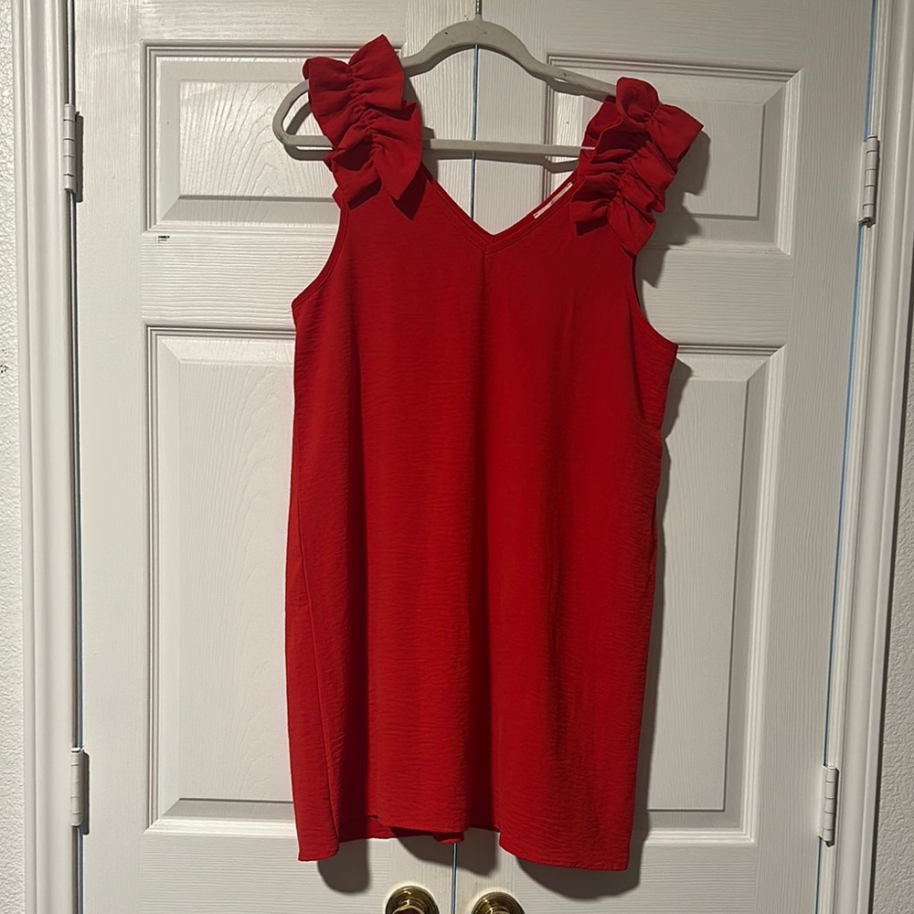 Red Sleeveless Dress with Ruffle Straps